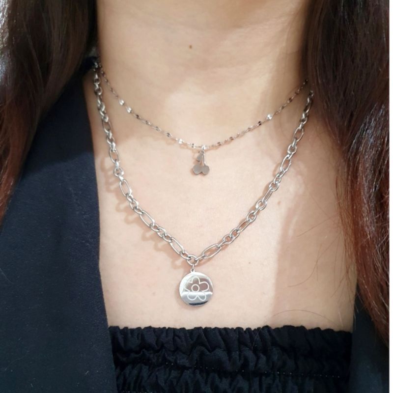 Kalung Titanium Asli Silver Anti karat Premium Quality Necklace Stainless steel ori anti karat anti alergi Kt92