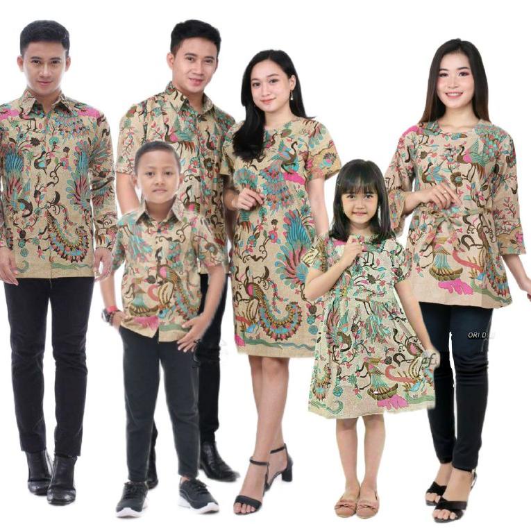 [Art. X6223] Baju Batik Couple Keluarga – Batik Couple Anak Modern – Couple Batik Keluarga Jumbo Dress Brokat