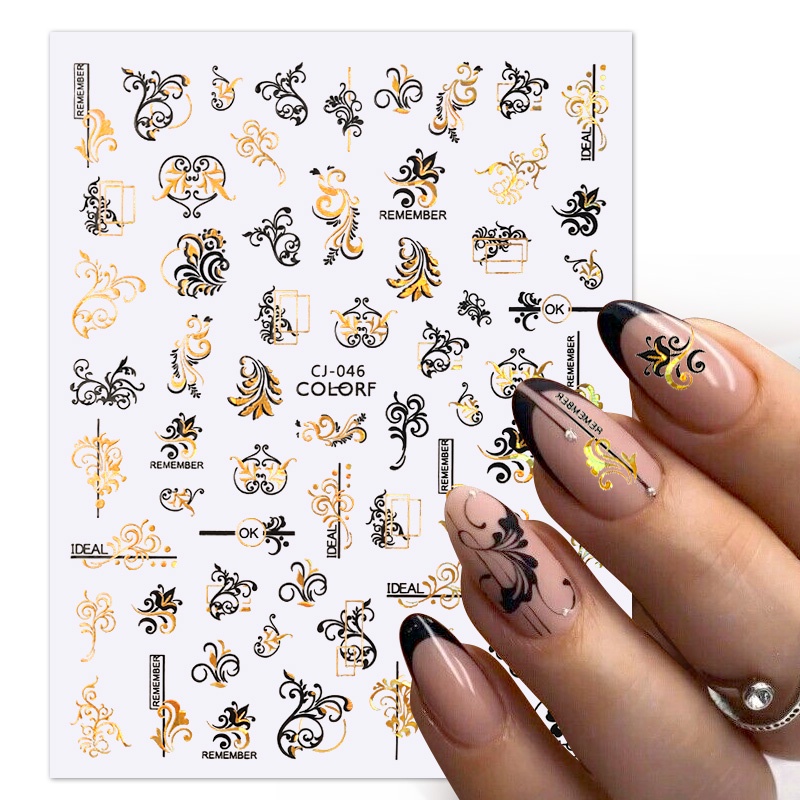 Stiker Kuku Motif Bunga Warna Emas Putih Untuk Dekorasi Nail Art