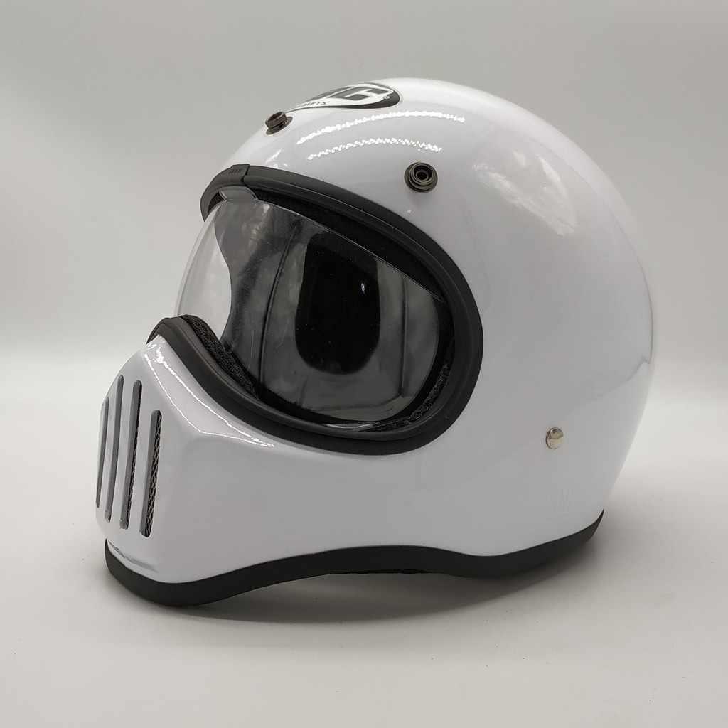 Helm Cakil HBC Polos White Glossy + Inner Visor ( Fullface / Retro / Klasik / Vespa )