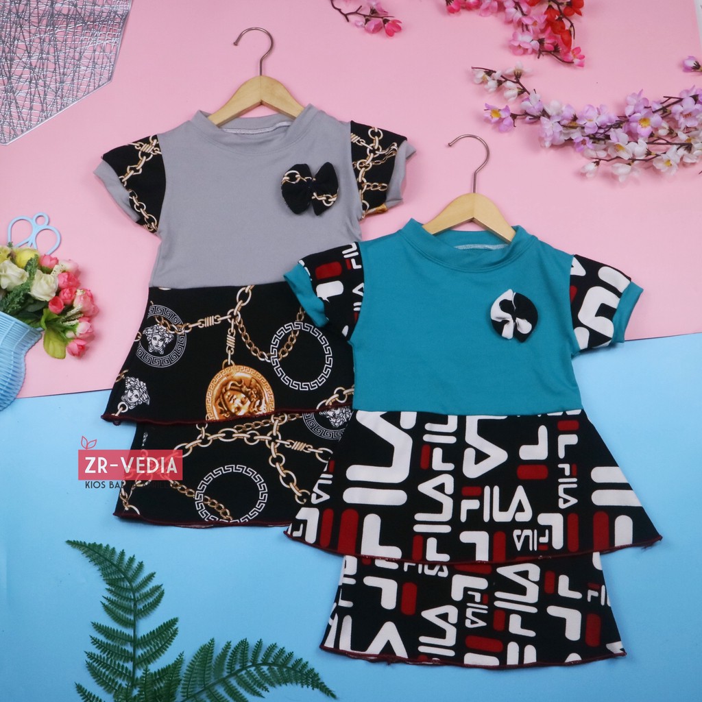 Dress Viona Lengan 1-4 Tahun / Dres Anak Perempuan Motif Lengan Pendek Baju Fashion Kids Pesta Adem
