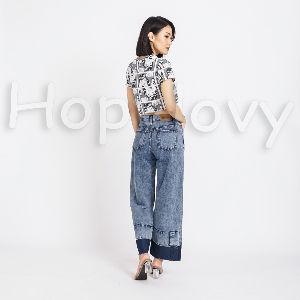 HOPYLOVY - Celana Kulot Jeans Wanita Unfinished Meddie