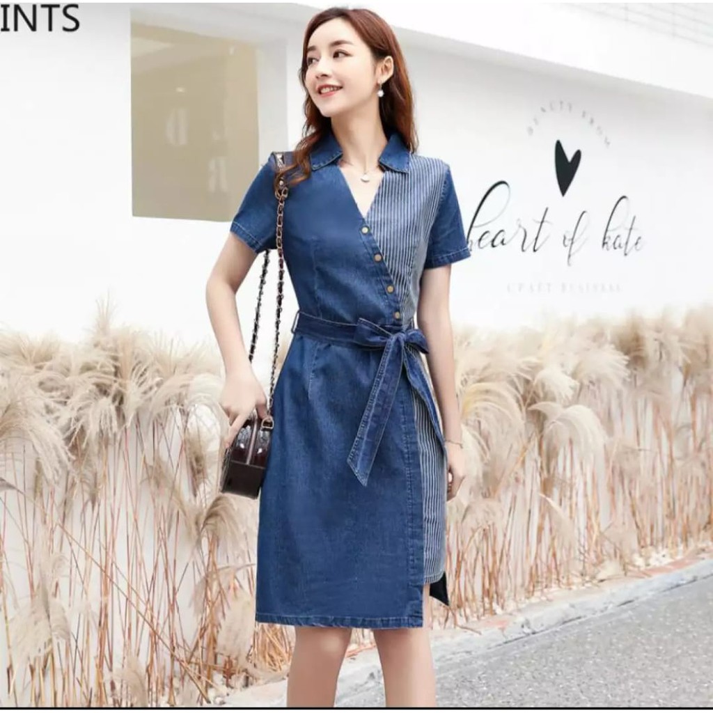 QFS - ALECIA DRESS / DRESS WANITA / SOFT JEANS / COMBI SALUR