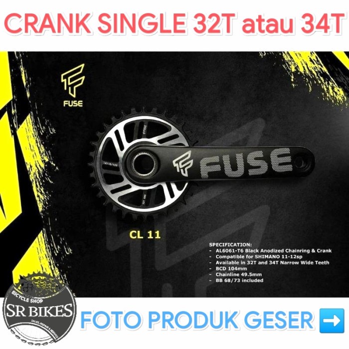 Crank Crankset Chainwheel SINGLE 32T / 34T HT 2 HOLLOWTECH 2 FUSE CL