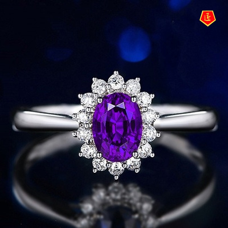 [Ready Stock]Classic Full Diamond Color Gemstone Sapphire Ring