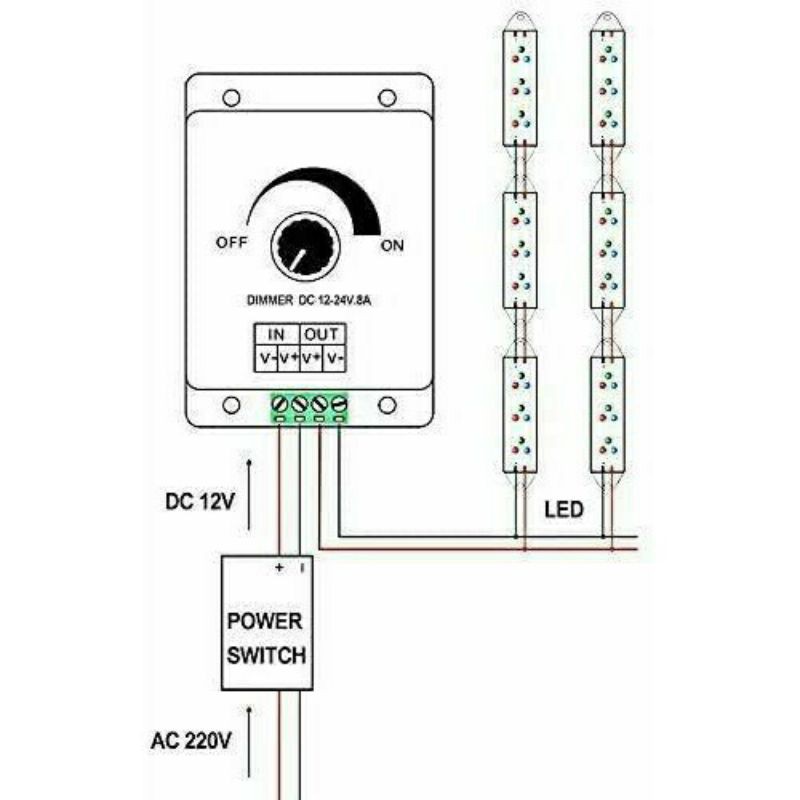 dimmer dc 12 - 24v 8a peredup tegangan dc