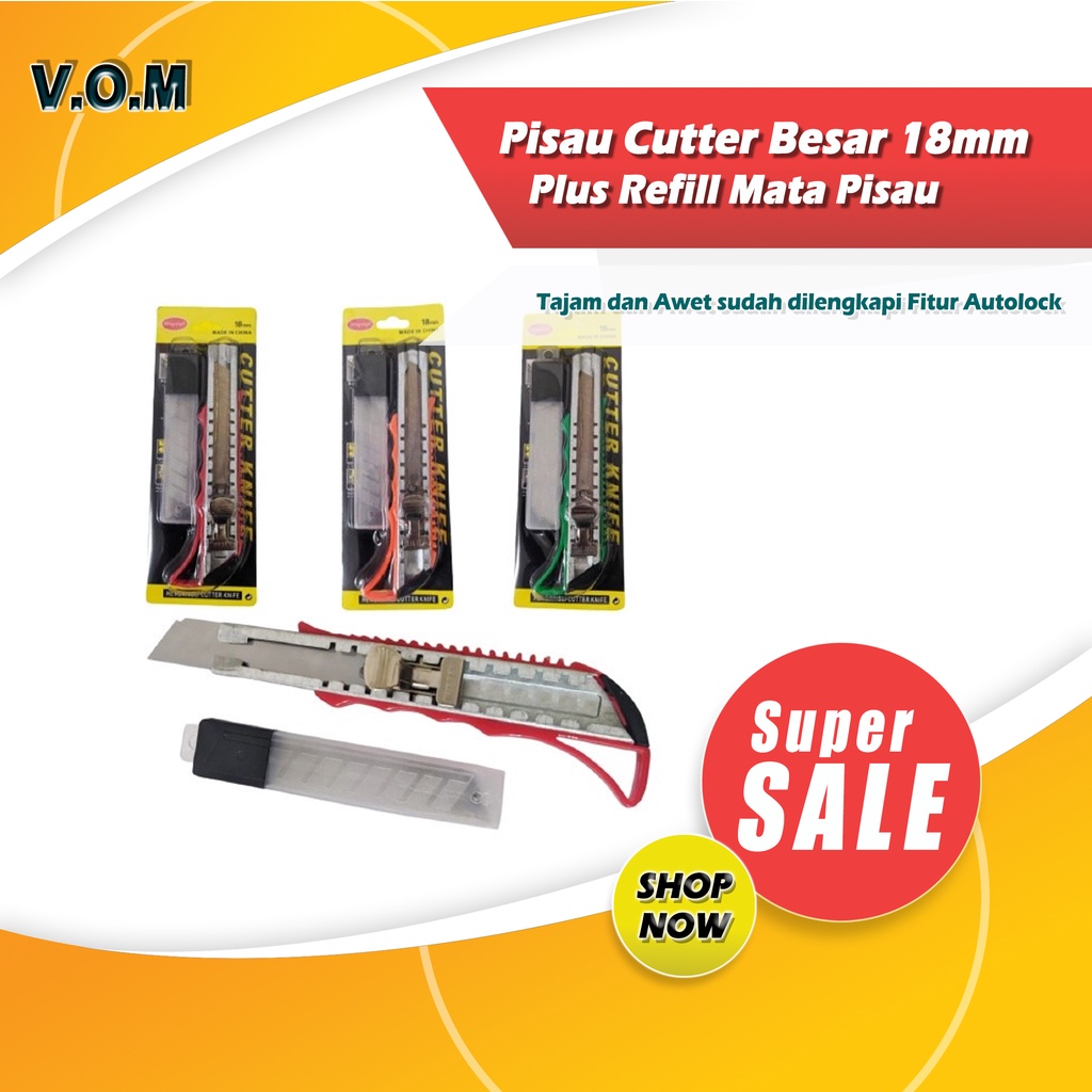 Pisau Cutter Besar 18mm Plus Refill Mata Pisau Tajam dan Awet 0715