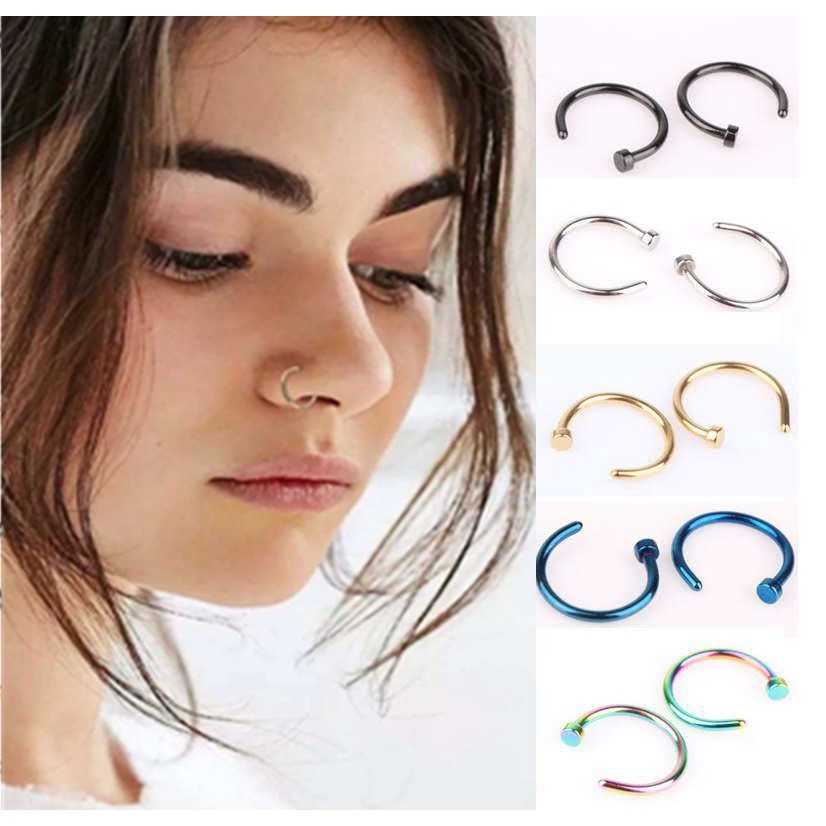 1pc Anting Klip Hidung / Bibir / Tubuh Tanpa Tindik Bahan Stainless Steel Gaya Punk