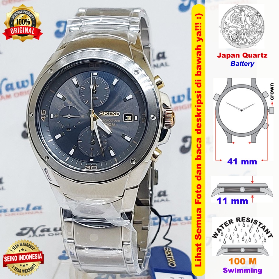 Seiko Quartz SND783P1 Chronograph Dark Grey - Jam Tangan Pria SND783