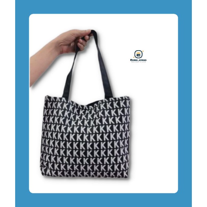 EMOEMO Tote Bag Wanita Motif huruf KKKK hitam AESTETHIC