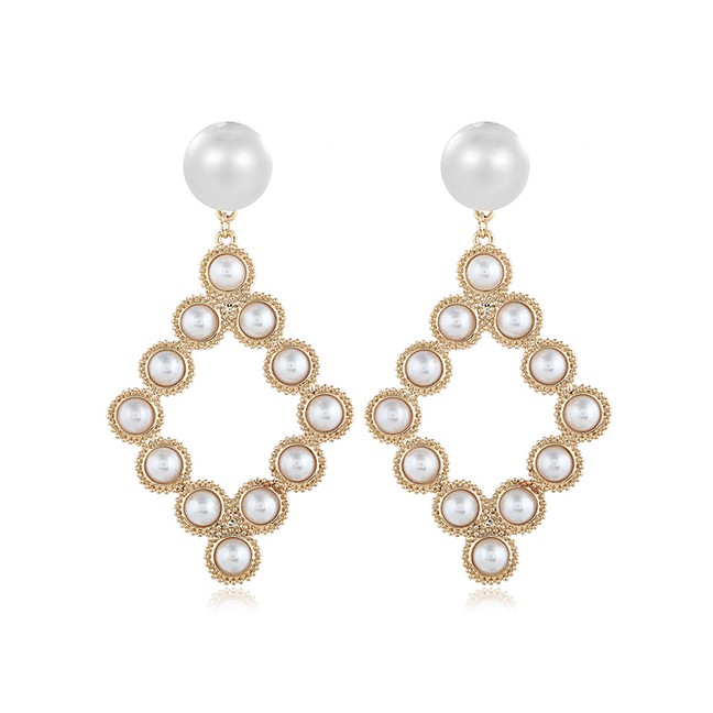 LRC Anting Tusuk Fashion Gold Pearl Geometric Earrings F49313