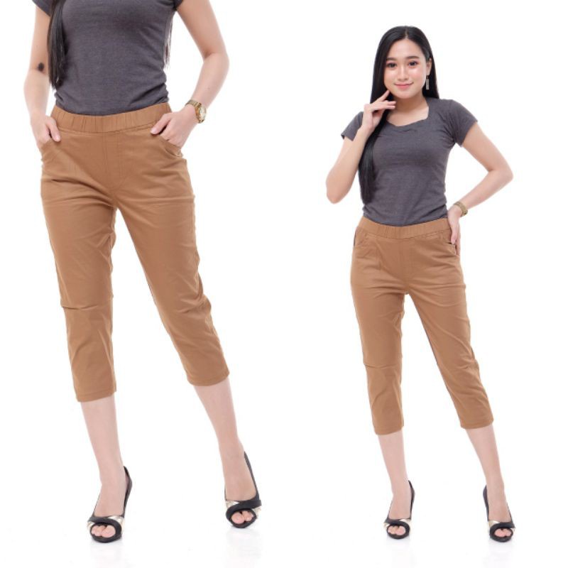 CELANA PENDEK KATUN JUMBO 7/8 (L5 &amp; XL) Celana Harem Pendek 7/8 Wanita Bahan Katun Strecth Melar