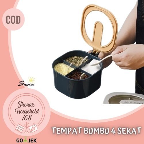 TERBARU , SHENAR TEMPAT BUMBU 4 SEKAT/ KOTAK BUMBU DAPUR 4 IN 1/RAK BUMBU/KOTAK PENYIMPAN MODERN SPICE BOX