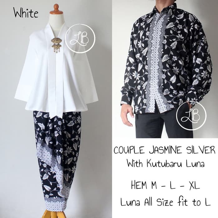 SETELAN KEBAYA COUPLE / BATIK COUPLE MODEL FLOY PUTIH/WHITE DAN KEMEJA