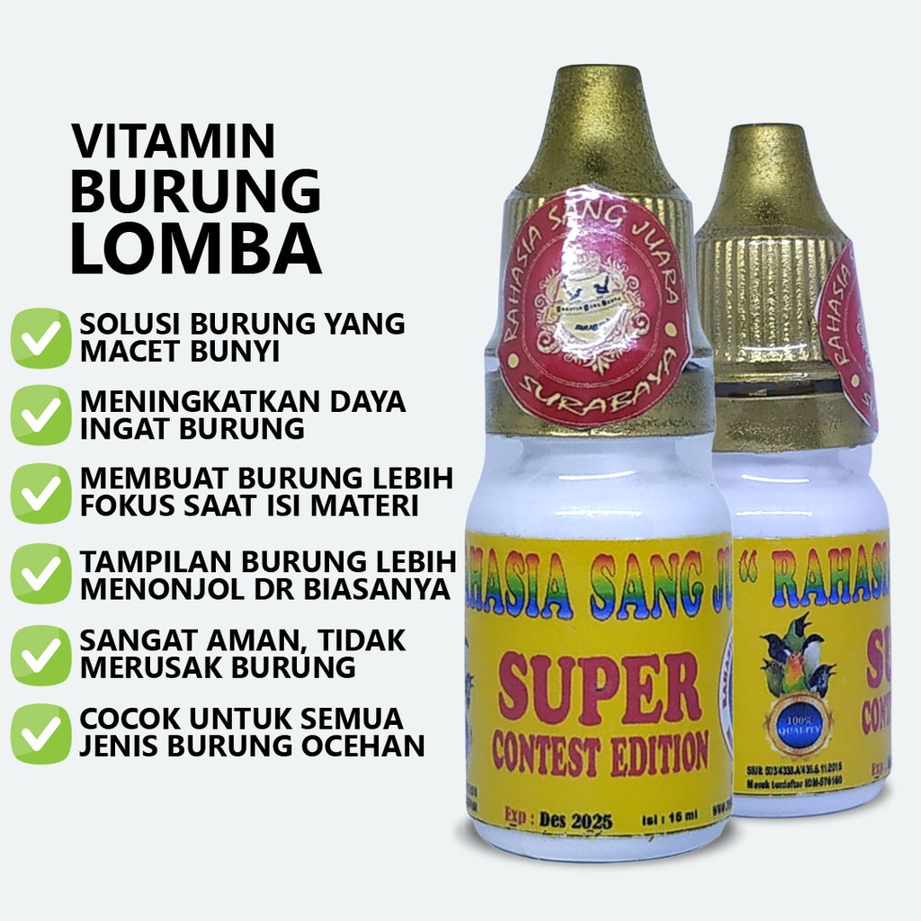 SUPER CONTEST EDITION VITAMIN BURUNG LOMBA PREMIUM LOVEBIRD MURAI BATU KACER KENARI PLECI CUCAK IJO