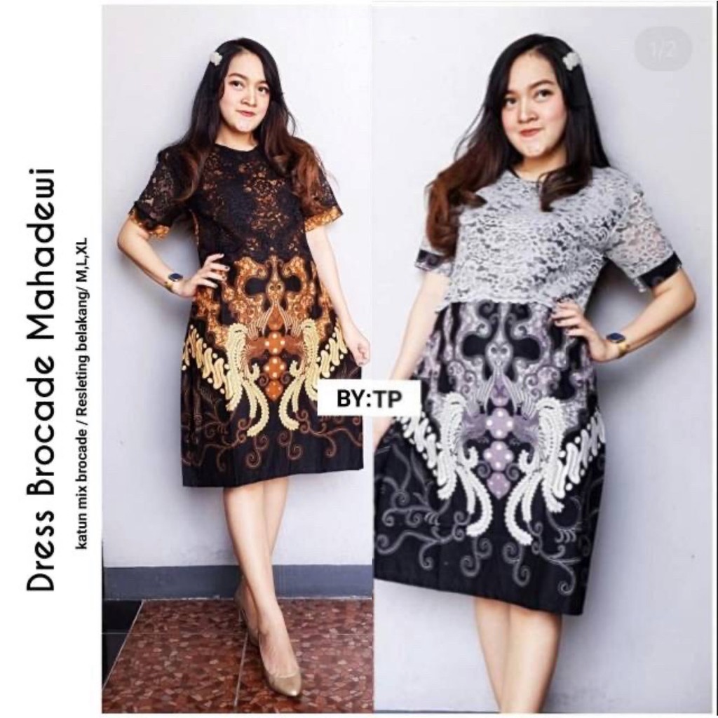 Dress Brocade Mahadewi Brokat Batik Brukat Broklat Warna Midi Pesta Kondangan Baru Cantik Seragam