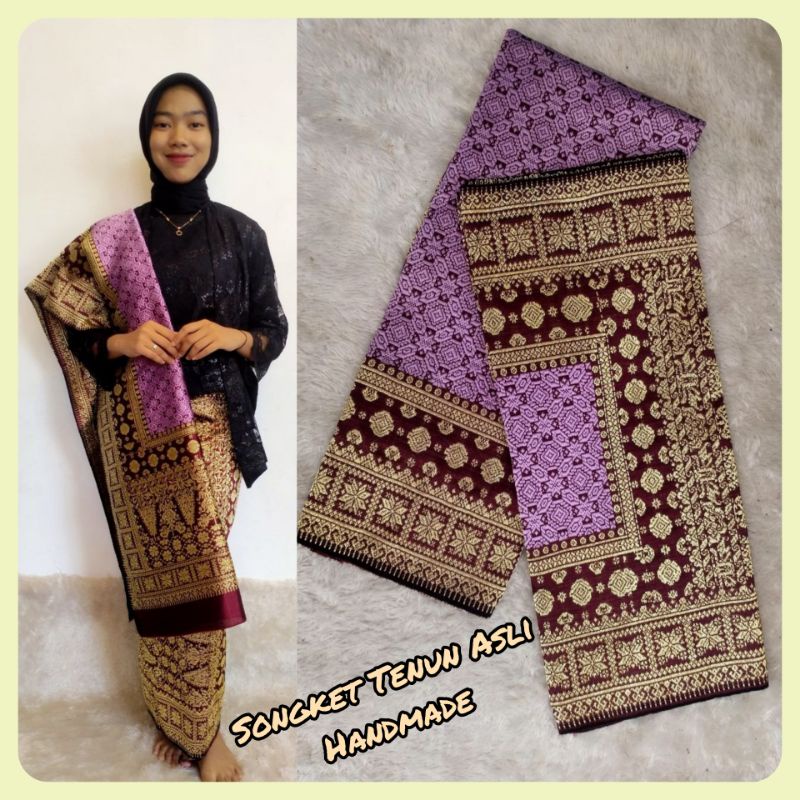 songket tenun Palembang asli original ungu