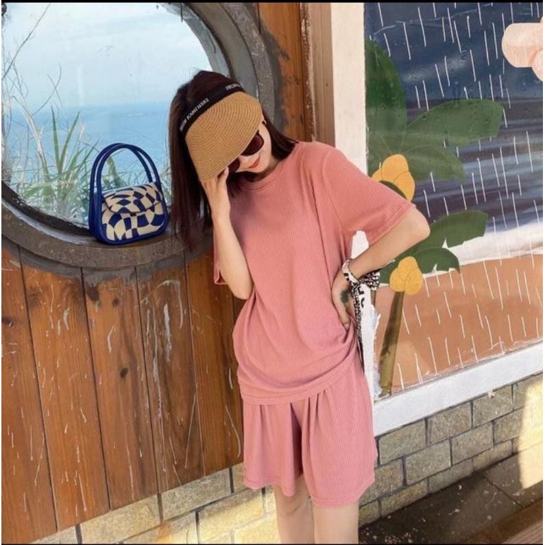 RULIF Setelan Knit 3/4 wanita import premium / Set Rib premium import korea / Set baju tidur Hotpant Rib import polos