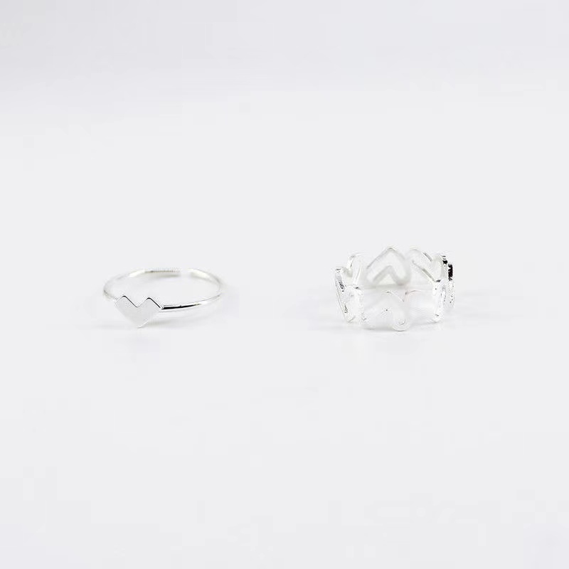 IFYOU 2pcs / Set Cincin Jari Bentuk Hati Warna Silver Gaya Korea Untuk Wanita