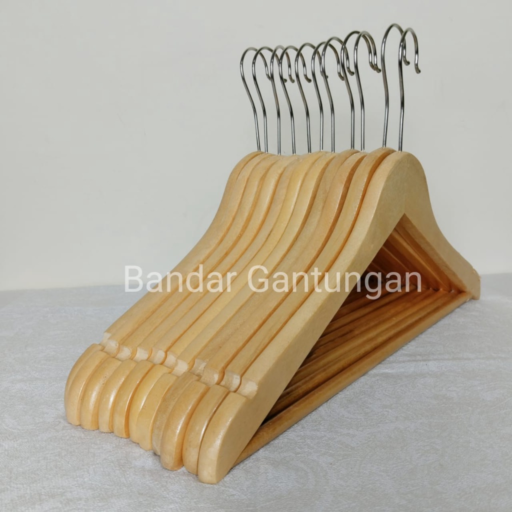 Hanger Kayu Natural Palang Anak Dan Dewasa (PROMO KHUSUS PALANG DEWASA 50 PCS GRATIS 2 PCS) Gantungan Wood- BH