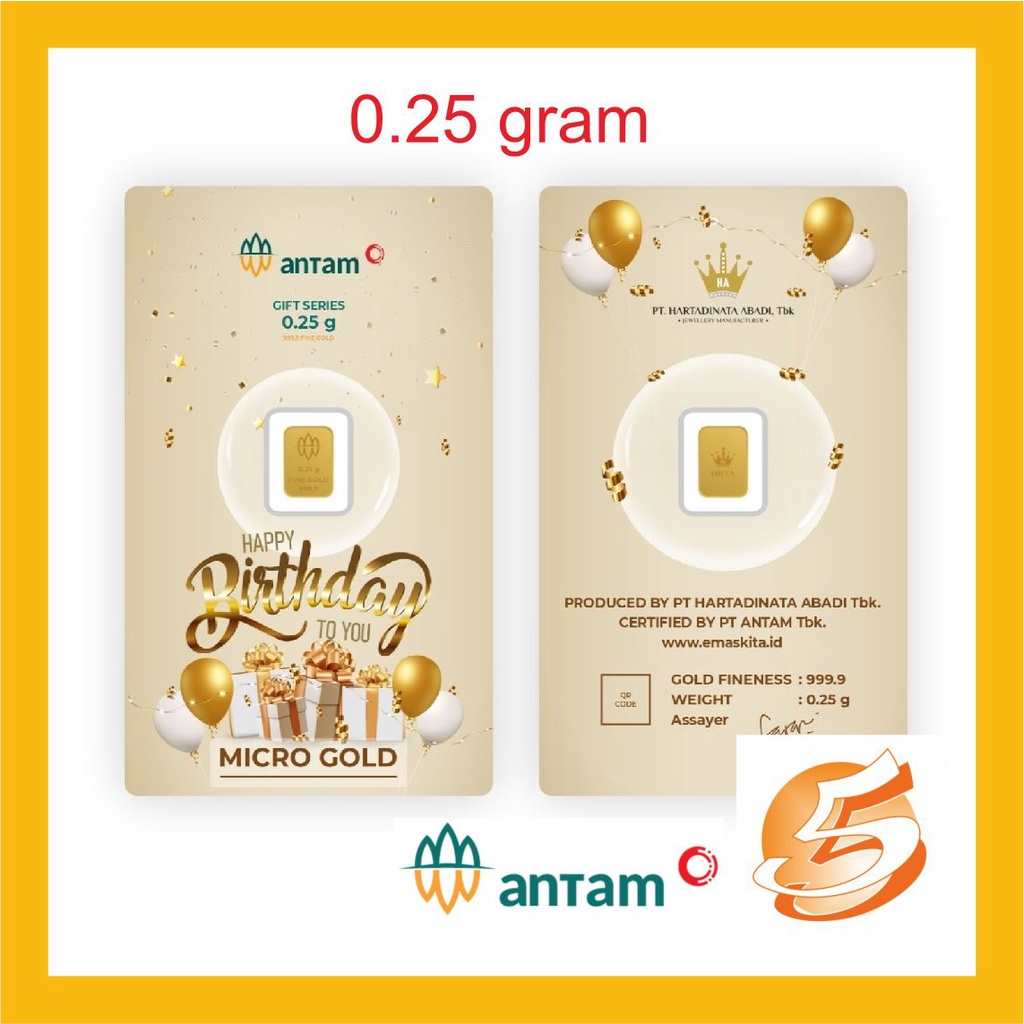 Emas Logam Mulia Antam Hartadinata Edisi Happy Birthday 0,25 0.25 Gram Kartu Ucapan Kado Parcel Gift