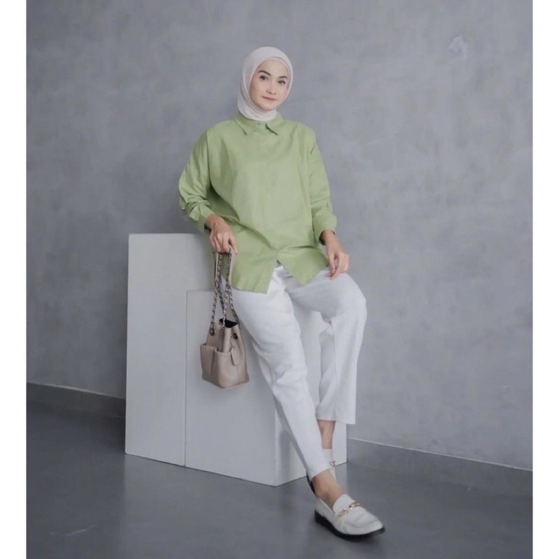 Kemeja Wanita Linen Oversize Nelka Shirt Linen