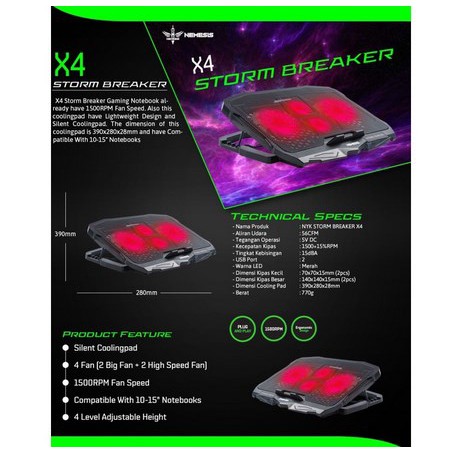 ITSTORE NYK Nemesis Cooling Pad X4 STORMBREAKER X-4 X 4 Gaming Colpad Up to 15 inch original garansi resmi