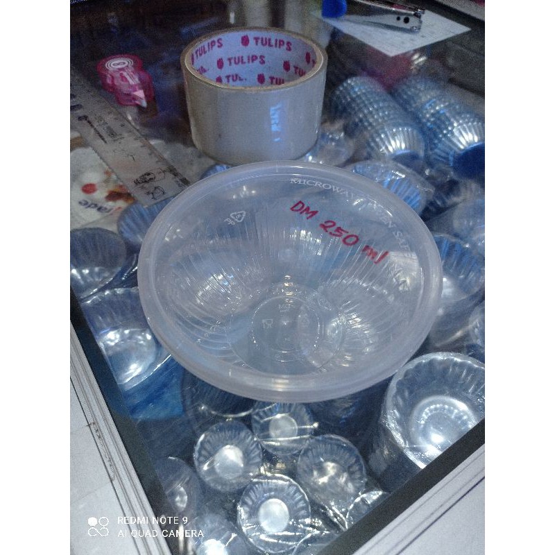 thinwall wadah plastik 250 ml bulat bulet round merek dm isi 25 cup puding dessert plastik