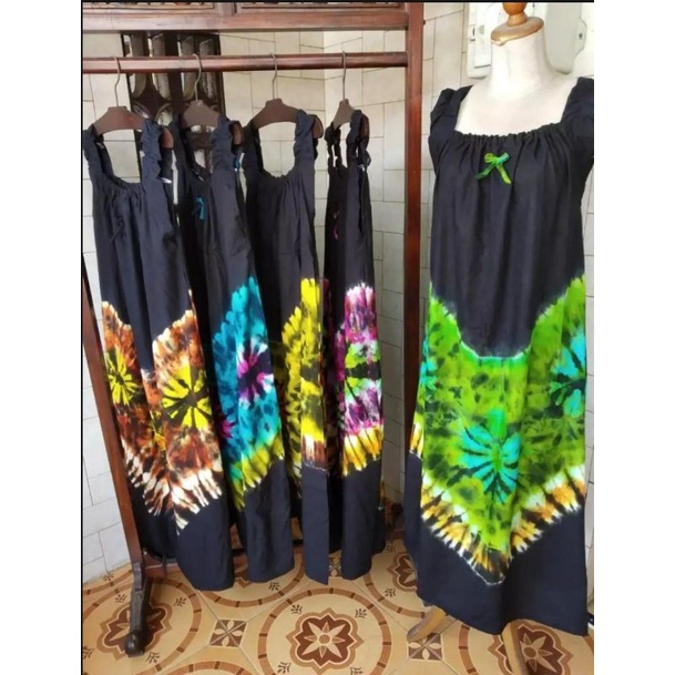 Dress Yukensi Jumbo - Daster Tanpa Lengan - Daster Yukensi Kekinian - Baju Tidur Wanita Terbaru - Hitam Tye Dye