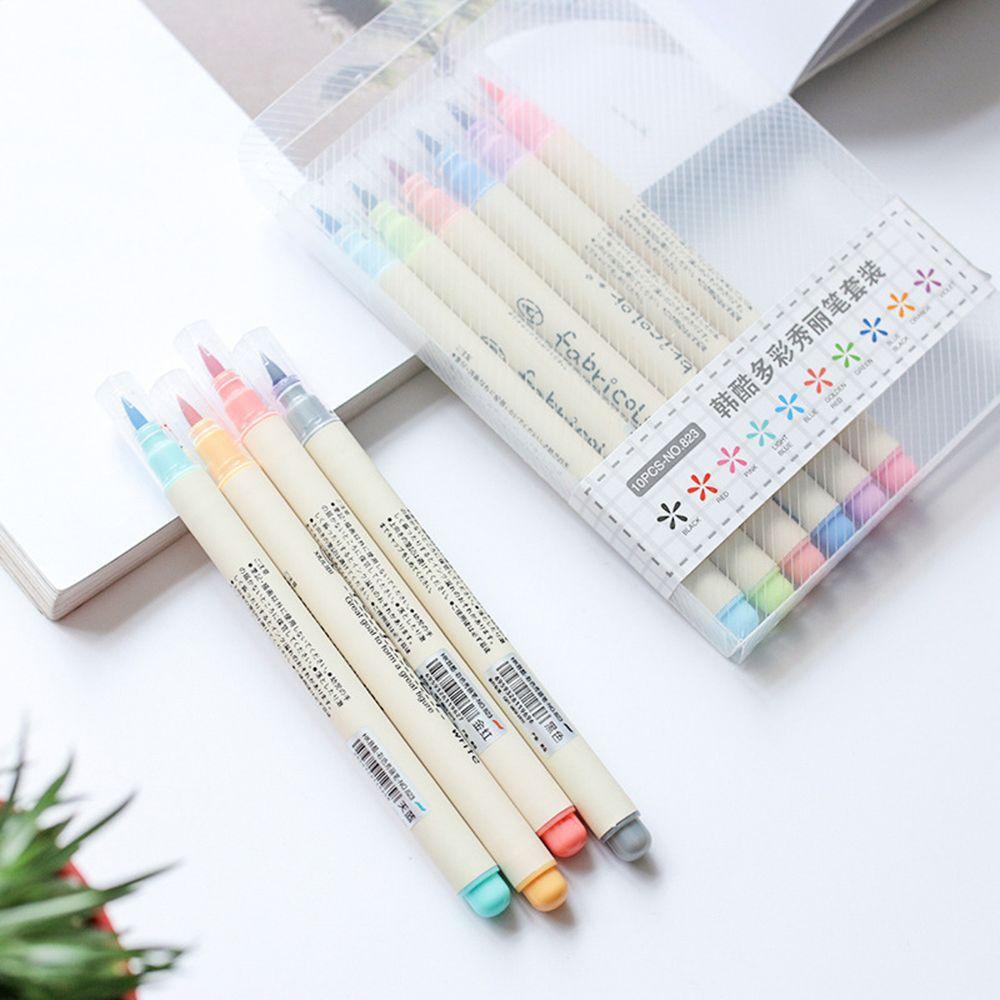 Nanas 10PCS Set Pulpen Cat Air Gambar Warna-Warni Alat Seni Untuk Gambar Grafis Pemula Kepala Lembut