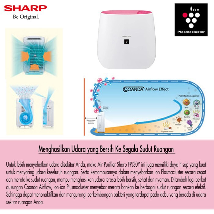 SHARP AIR PURIFIER FP-J30Y B/P/A PLASMACLUSTER ORIGINAL - GARANSI RESMI SHARP