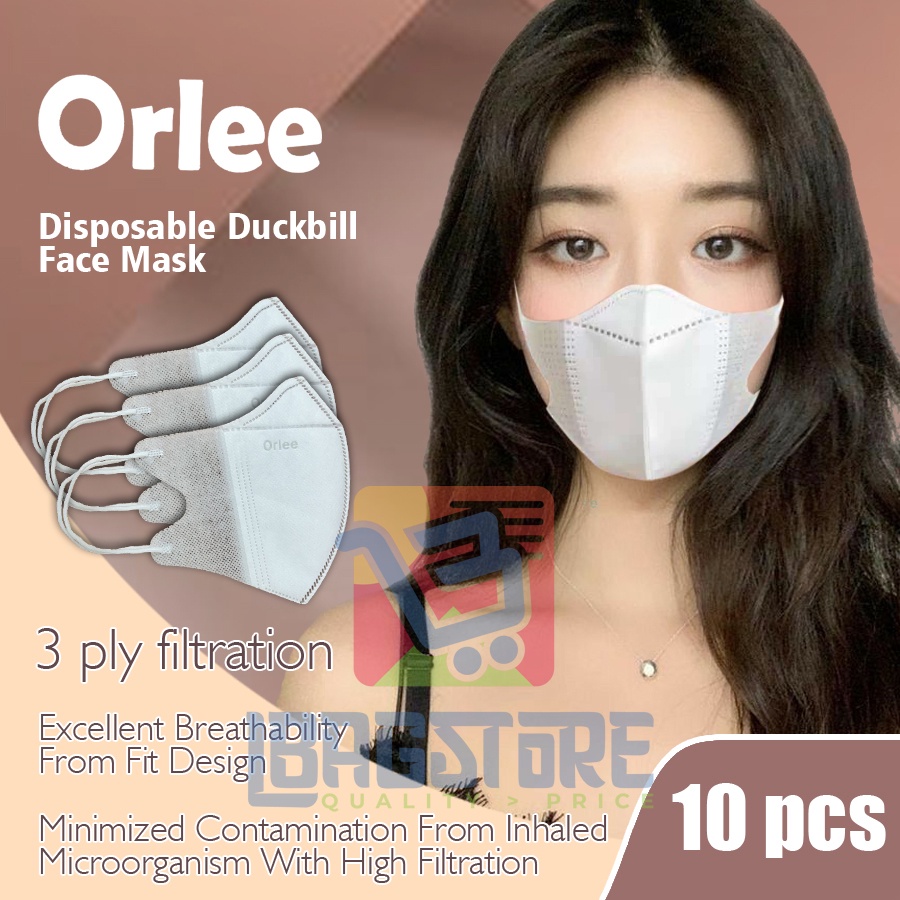 Masker Duckbill 3D Embos Orlee 3 Ply 3Ply Earloop Kemenkes isi 10 pcs Putih Hitam Merah Kuning Abu Red White Black Grey Yellow