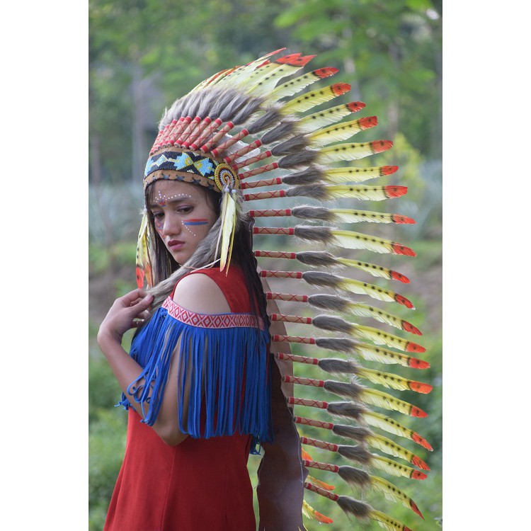 TOPI INDIAN-INDIAN HEADDRESS MEDIUM ANGSA MONTE KUNING TUTUL