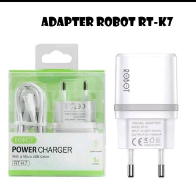 Adaptor charger ces cas robot RT-K7 K7 quick charge output 5V 1A fileproof white plus kabel micro