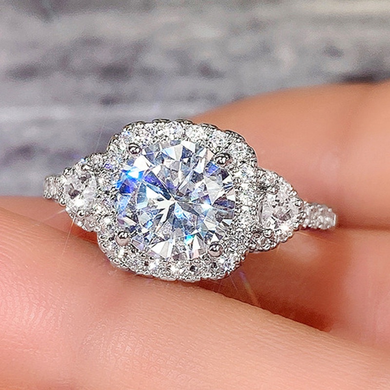 Cincin Wanita Warna Silver Bling CZ Untuk Pernikahan