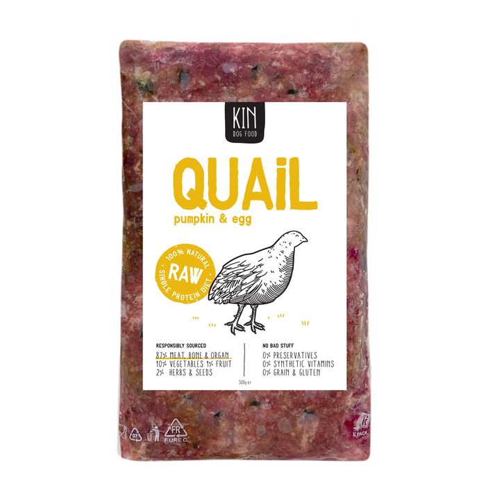 

KINDOGFOOD Makanan Anjing RAW Quails, Pumpkin and Eggs 500GR