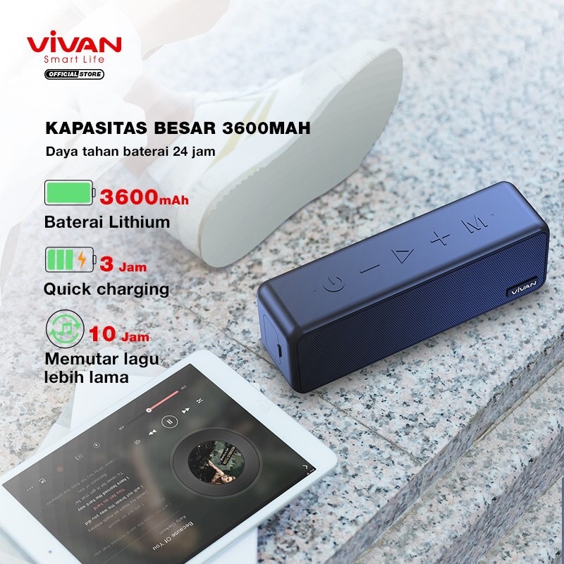 Speaker Bluetooth VIVAN VS20 Wireless Audio Portable Mega Bass Waterproof IPX7 Hi-Fi AUX TWS Bluetooth 5.0 Original Surround Sound 360° - Garansi Resmi 1 Tahun