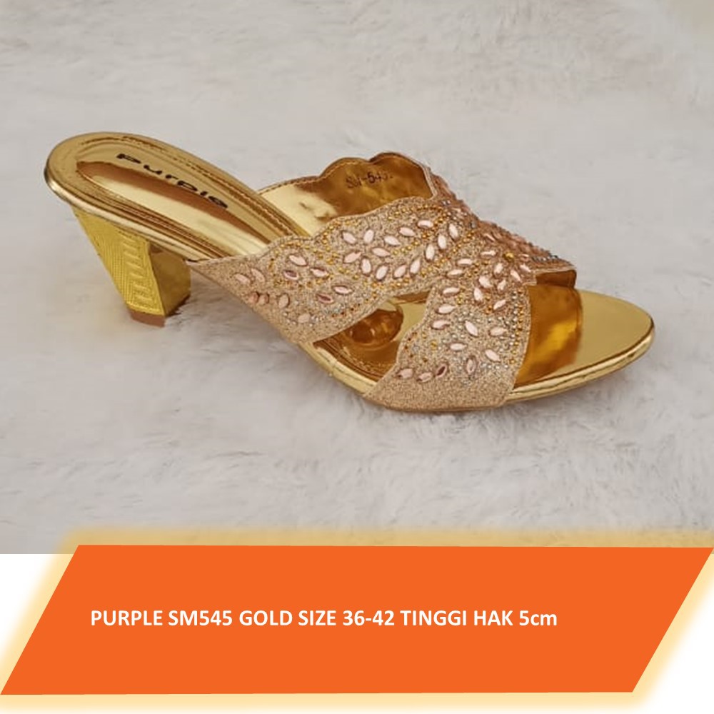 Sandal pesta Purple 545 Gold hak 5cm