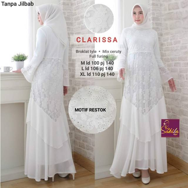 Clarissa White Dress/baju putih/gamis putih murah/ gamis murah/Gamis putih/baju haji/baju umroh