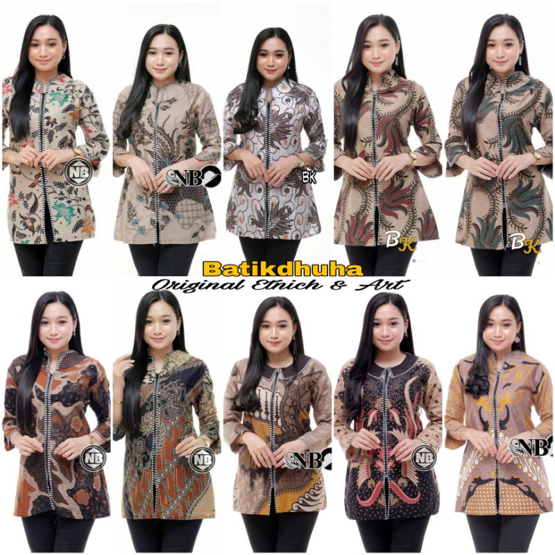 ATASAN BATIK WANITA / BLOUSE ZIPPER ZEBRA / BATIK WANITA WARNA COKLAT SOFT CREAM / BLUS ZIPER