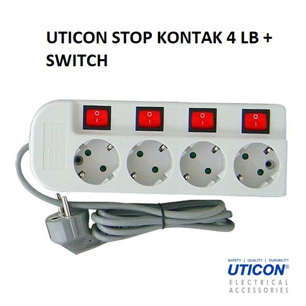 Uticon Stop Kontak 4 Lubang Saklar Tersendiri Kabel 1,5m ST-1482SW