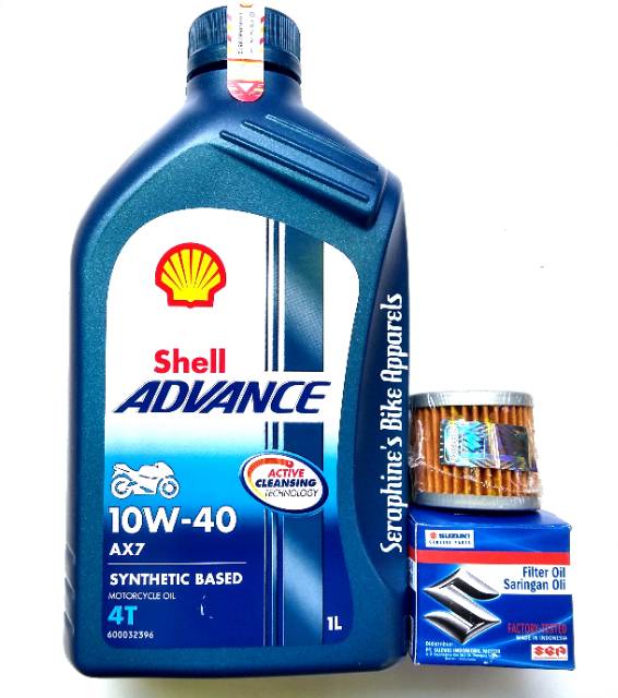 Paket Oli Shell Advance Ax7 10W40 1L + Filter Oli Original Suzuki Sgo Gsx-R150 Gsx-S150 Satria Fu