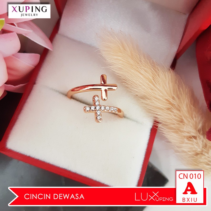 CN 010 Cincin Salib Xuping Permata Sirkon Perhiasan Rohani Kristen Katolik Corpus Lapis Emas Luxx Xuping