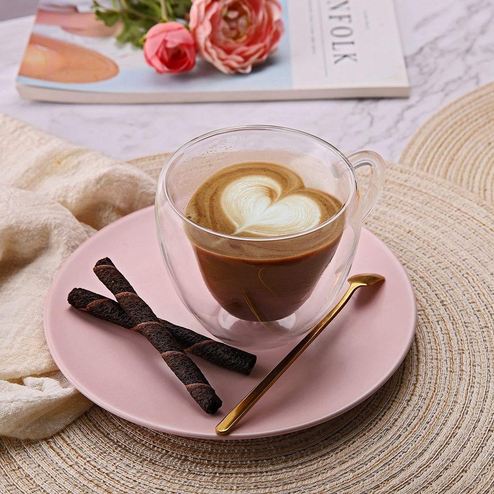 【 ELEGANT 】 Gelas Kaca Insulated Tahan Panas Unik Double Wall Breakfast Untuk Jus Susu Perlengkapan Minum Dapur Dengan Pegangan Untuk Minuman Panas Tea Cup