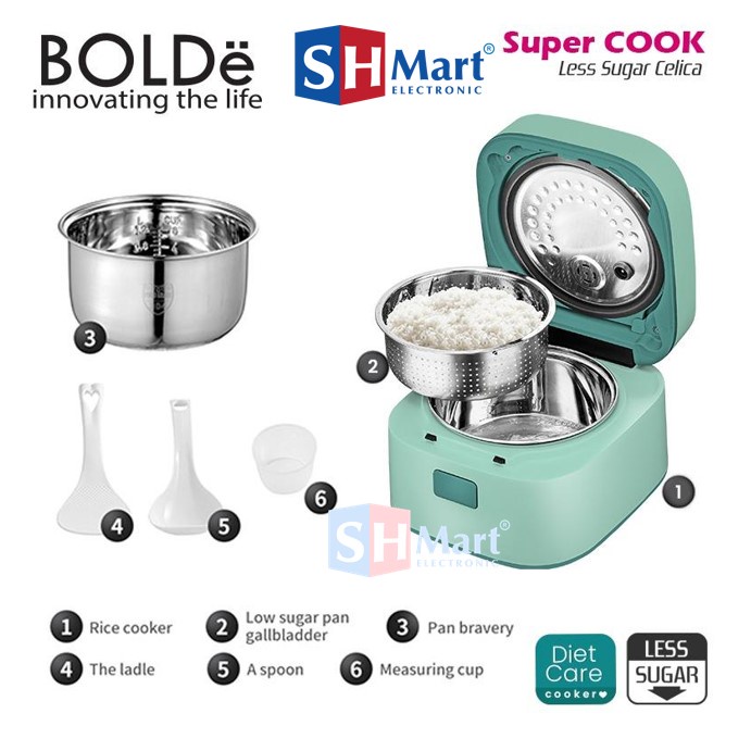 BOLDE RICE COOKER SUPER COOK LESS SUGAR CELICA KAPASITAS 1,2 LITER GARANSI RESMI (MEDAN)