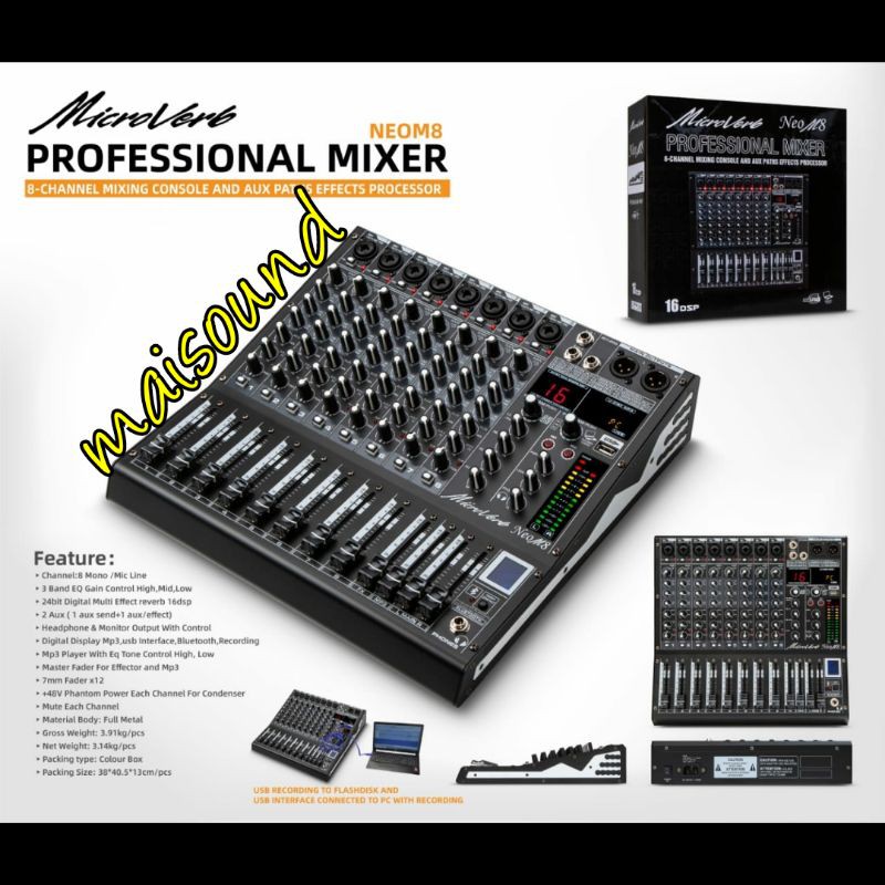 MIXER AUDIO MICROVERB NEO M8 MICROVERB NEOM8 8 CHANNEL USB BLUETOOTH
