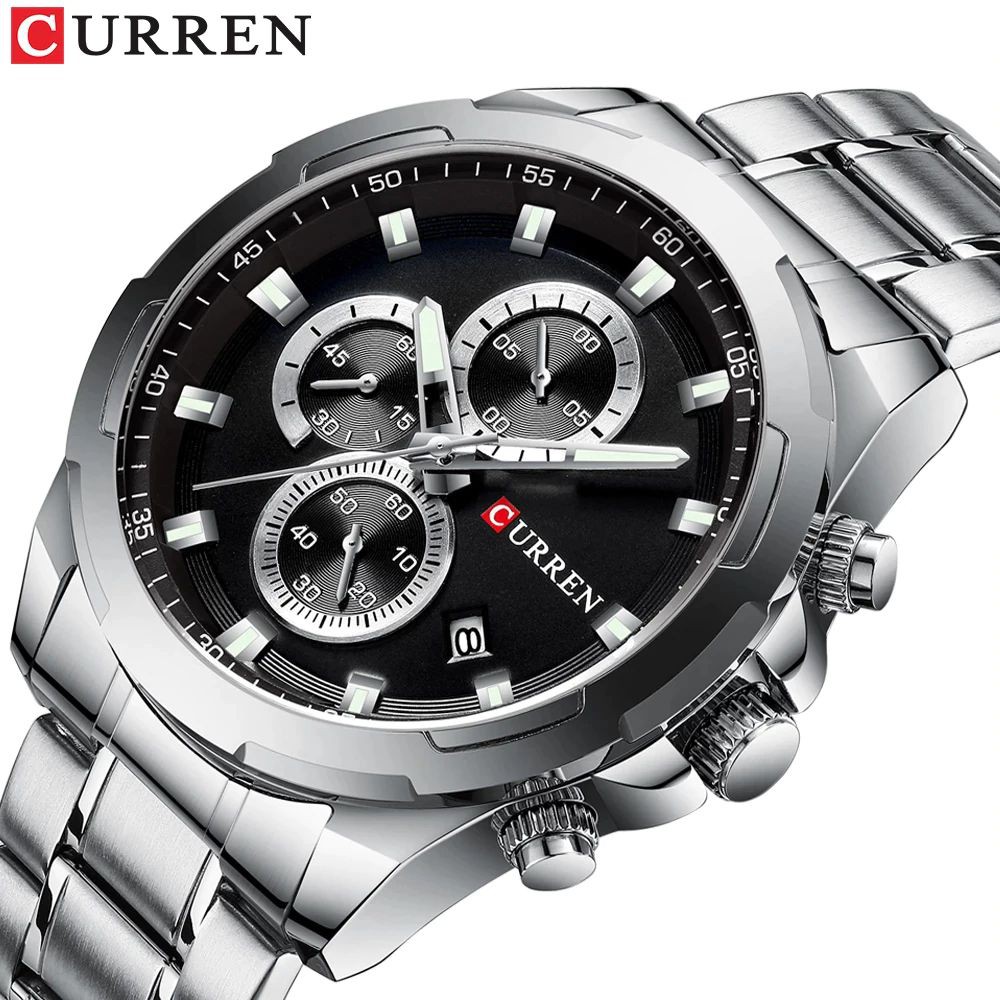 CURREN 8354 Jam Tangan Pria Analog Stainless Steel Chronograph Aktif WATCHKITE WKOS