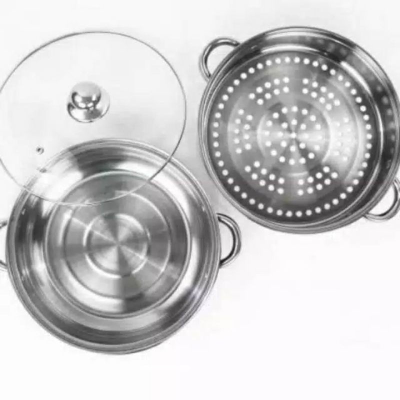 [BISA COD] Panci Kukus 2 susun Kukusan Double Stainless Steel Steamer Pan Dandang 2 layer cooking pot 2in1