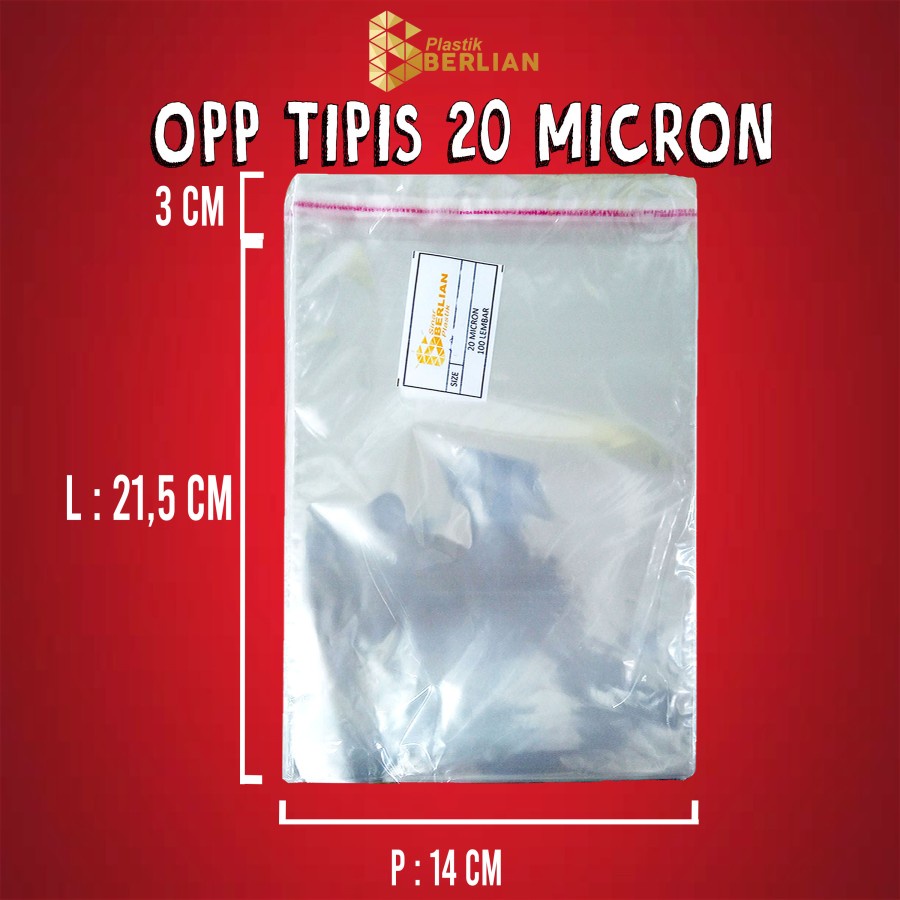 

14 x 21,5 cm Plastik OPP TIPIS (100 lbr) (lem/seal)