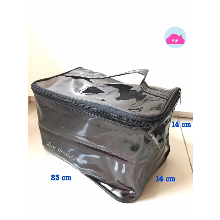 [COD] Pouch Mika Balok Besar Transparan, Tas Kosmetik Transparan, TasTravel - Hitam